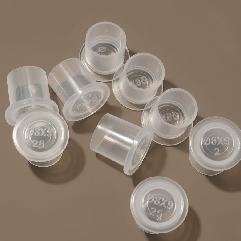 Cups à encre plastique recyclé - Organinkgodets_plastique_usine_11mm_100godet encreCups à encre plastique recyclé