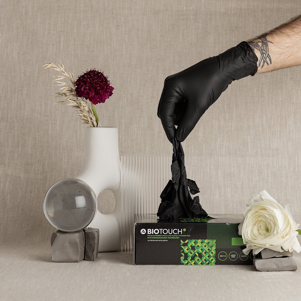 Gants nitrile Biotouch noirs Organink - Gants tatouage PMU maquillage permanent sans latex - Matériel protection tatouage professionnel hygiénique médical